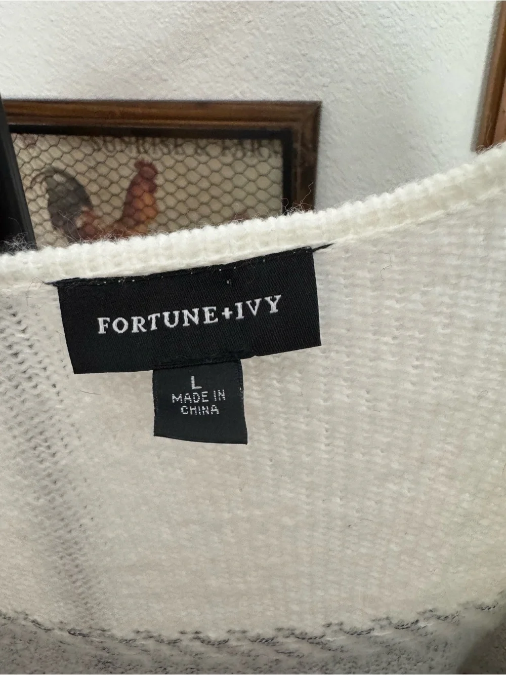 Women's Cream, Gray & Black Striped Knit Sweater Fortune and Ivy Size Large